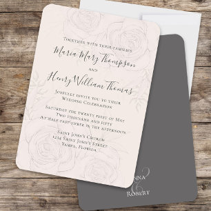 Blush Elegant Floral Greenery Ivory Calligraphy Invitation