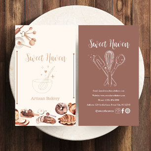 Blush Elegant Minimalist Cooking Utensil Bakery Business Card