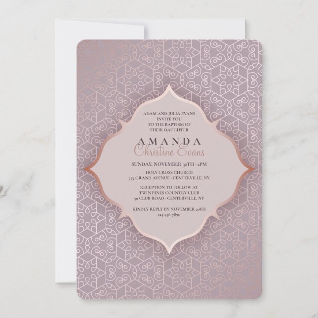 Blush Elegant Pattern Baptism Invitation (Front)