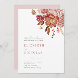 Blush Elegant Watercolor Floral Wedding Invitation
