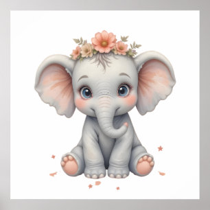 Blush Elephant Baby Room Poster – Animal Nursery 