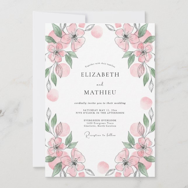 Blush Ethereal Watercolor Wedding Invitation (Front)