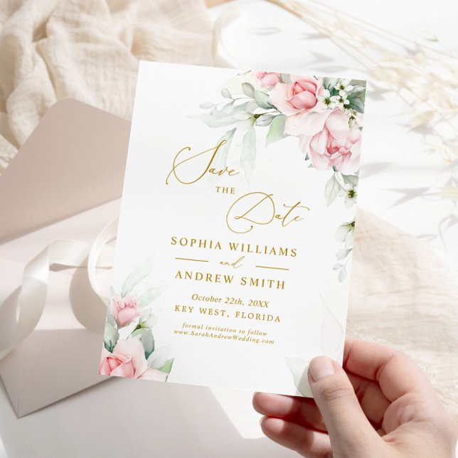 Blush & Eucalyptus Floral Save the Date invitation (Creator Uploaded)