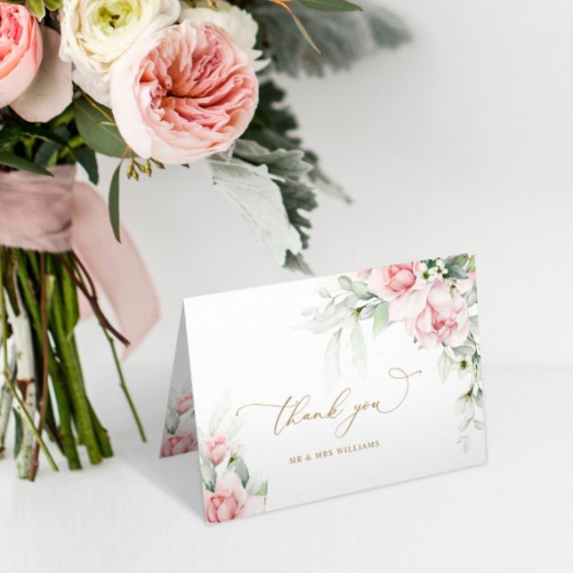 Blush & Eucalyptus Floral Wedding Thank You Card (Creator Uploaded)