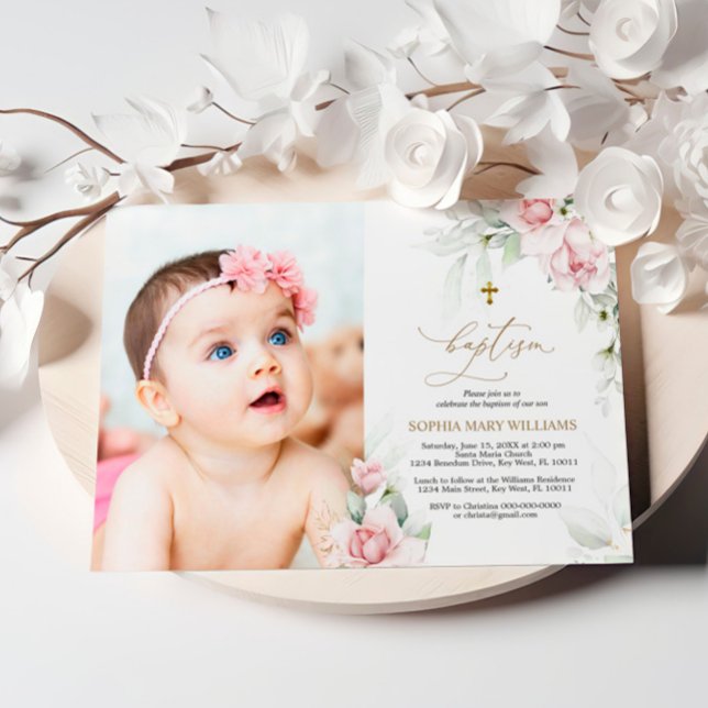 Blush & Eucalyptus Photo Baptism Invitation (Creator Uploaded)