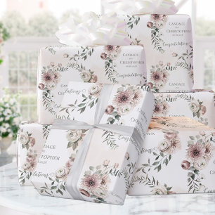 Blush Eucalyptus Wedding Add Name & Congratulation Wrapping Paper