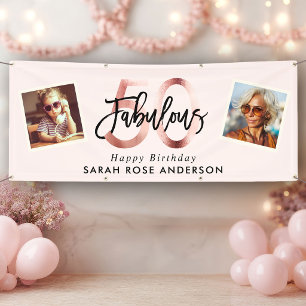Blush Fabulous 50th Happy Birthday Photo Pink Banner