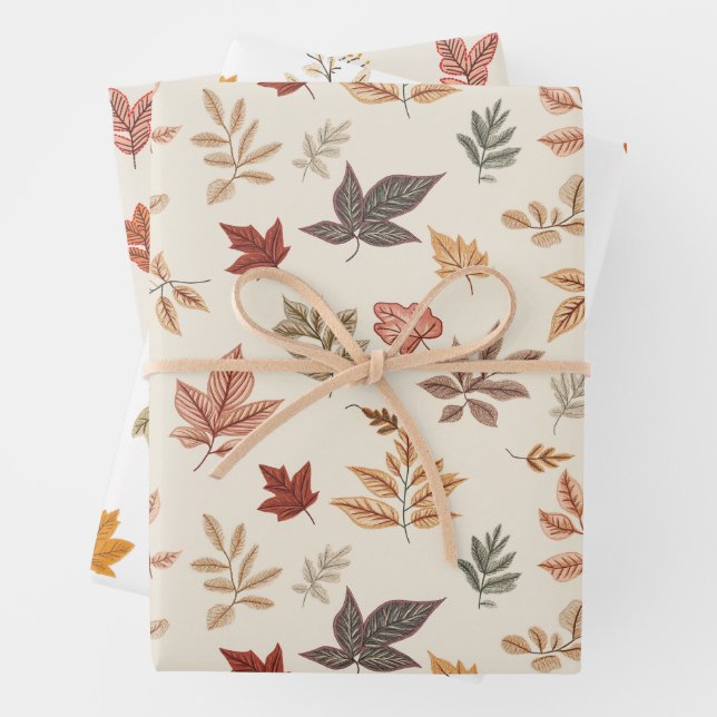 Blush Fall Leaves Pattern  Wrapping Paper Sheet (In situ)