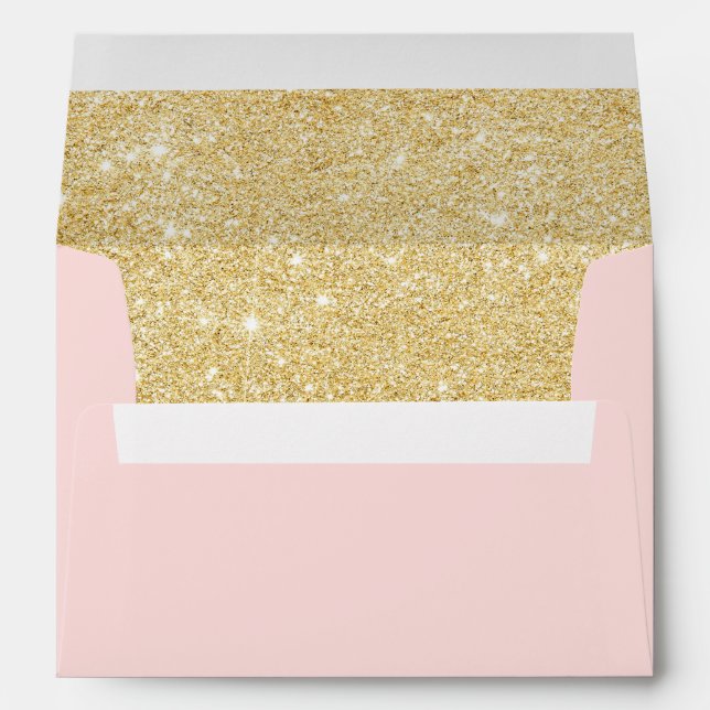 Blush & Faux Gold Glitter Return Address Envelope (Back (Bottom))