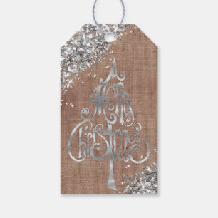 Blush Faux Linen (linen look) Silver Glitter Tree Gift Tags