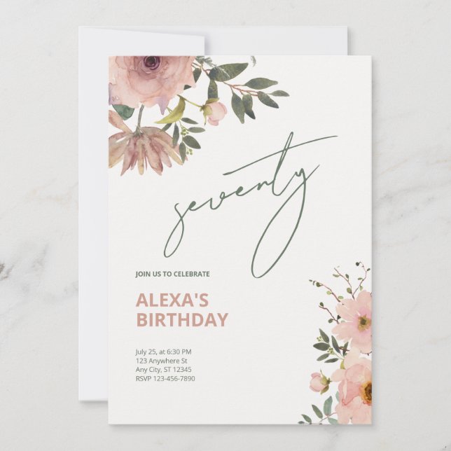 Blush Feminine Floral Jubilee Birthday Invitation (Front)