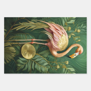 Blush Flamingo Elegance, Tropical Pink Feathers Wrapping Paper Sheet