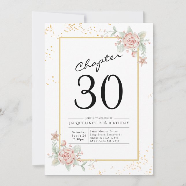 Blush Floral 30th Birthday Invitation (Front)