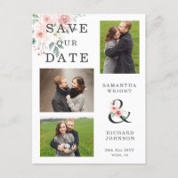 Blush Floral 3 Photo Wedding Save the Date