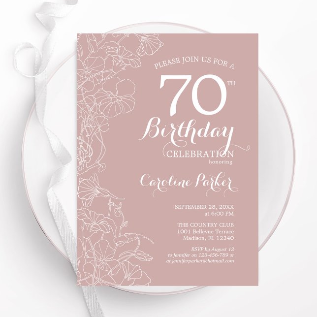 Blush Floral 70th Birthday Party Invitation (Creator Uploaded)