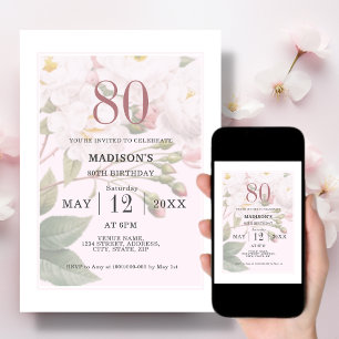 Blush Floral   80th Birthday Invitation