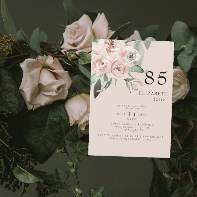 Blush Floral 85TH Birthday Party II Invitation (Creator Uploaded)