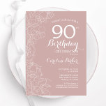 Blush Floral 90th Birthday Party Invitation<br><div class="desc">Blush Floral 90th Birthday Party Invitation. Minimalist modern design featuring botanical outline drawings accents and typography script font. Simple trendy invite card perfect for a stylish female bday celebration. Can be customised to any age. Printed Zazzle invitations or instant download digital printable template.</div>