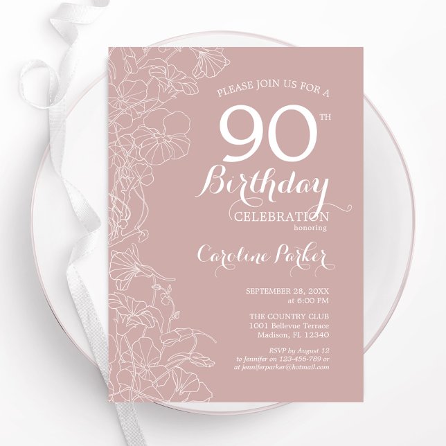 Blush Floral 90th Birthday Party Invitation (Creator Uploaded)