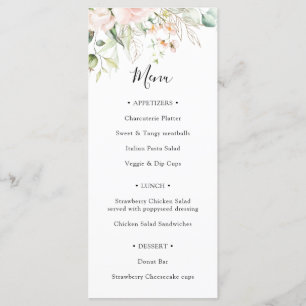 Blush Floral and Greenery Bridal Shower Menu