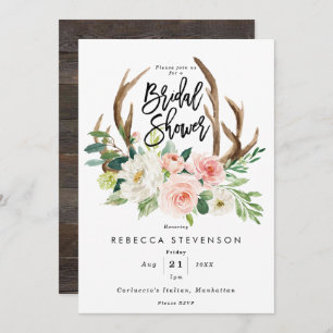 blush floral antlers bridal shower invitation