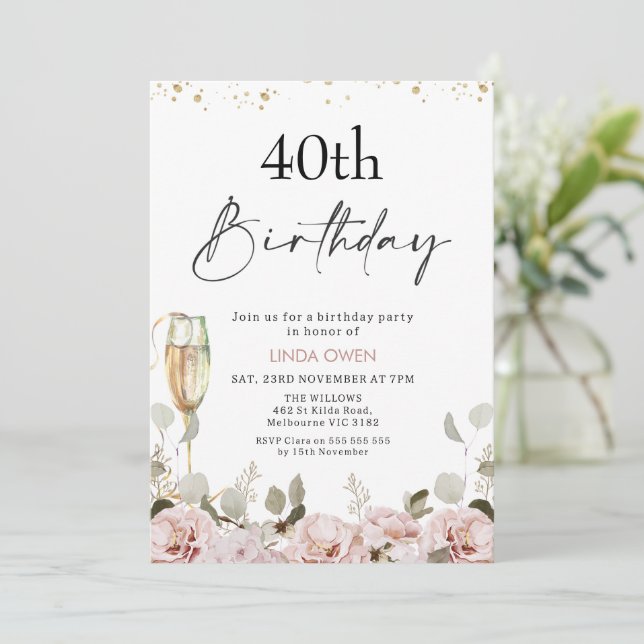 Blush Floral Any Age Birthday Invitation (Standing Front)