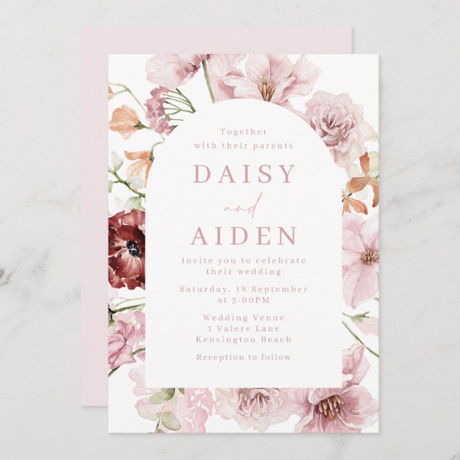 Blush Floral Arch Elegant Wedding Invitation (Front/Back)