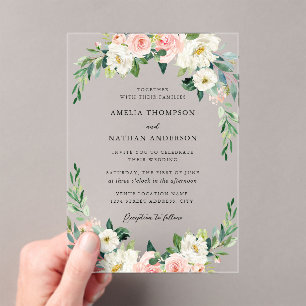 Blush Floral Arch Rustic Wedding Acrylic Invitations
