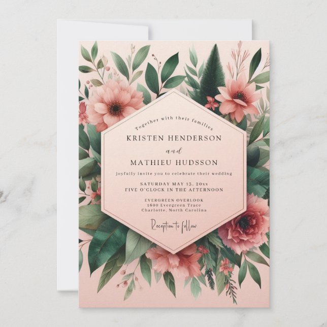 Blush Floral Assemblage Wedding Invitation (Front)