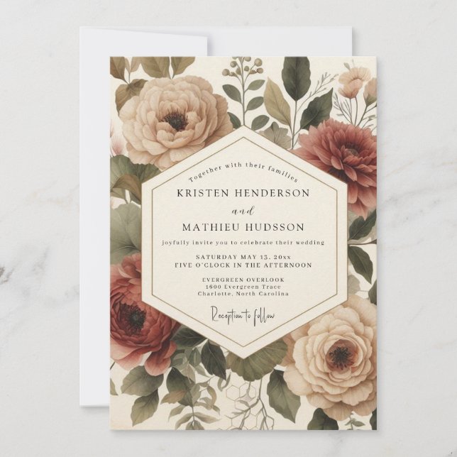 Blush Floral Autumn Romance Wedding Invitation (Front)