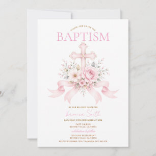 Blush Floral Baby Girl Christening Invite