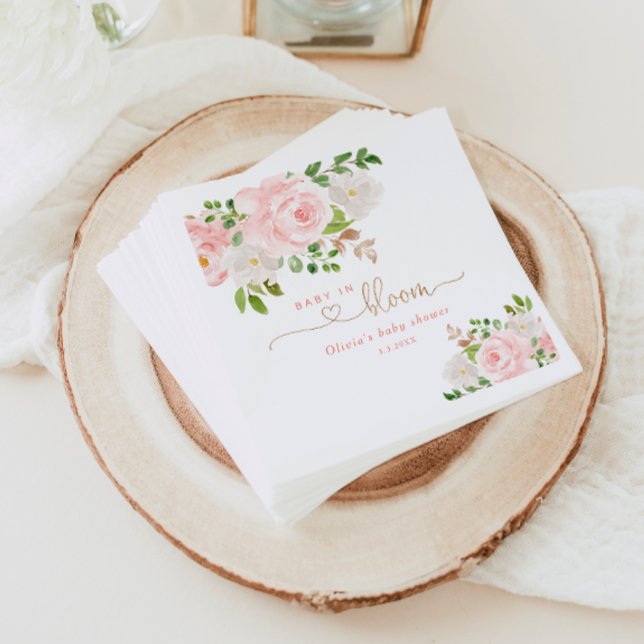 Blush floral baby in bloom baby shower napkins (Creator Uploaded)