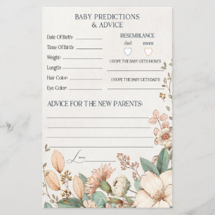blush floral baby shower advice & predictions card