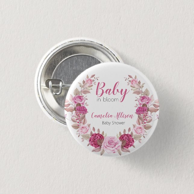 Blush Floral Baby Shower Celebration Button (Front & Back)