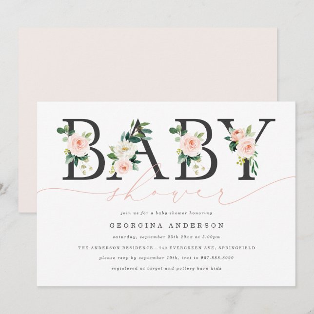 Blush Floral Baby Shower Invitation (Front/Back)