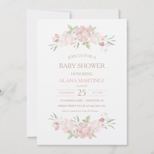 Blush Floral Baby Shower Invitation (Front)