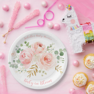 Blush Floral Baby Shower Paper Plates