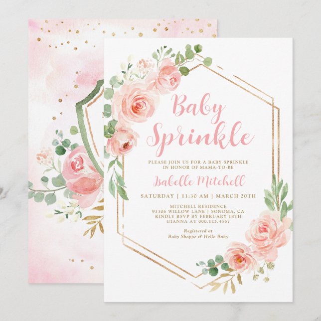 Blush Floral Baby Sprinkle Invitation (Front/Back)