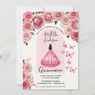 Blush Floral Ball Gown Quinceanera XV Invitation