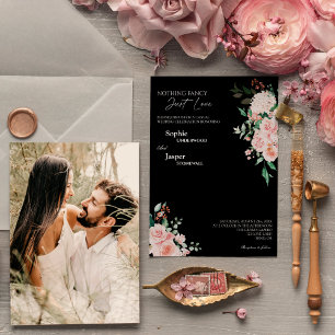 Blush Floral Black Nothing Fancy Photo Wedding Invitation