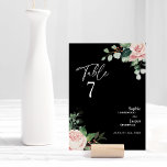 Blush Floral Black Wedding Table Number Card<br><div class="desc">This blush floral black wedding table number card design features beautiful chic neutral backgrounds of black or white with simple modern typography and elegant calligraphy to set a sophisticated tone for any style of event. Each product is embellished with gorgeous blush pink roses and peach and ivory hydrangeas arranged with...</div>