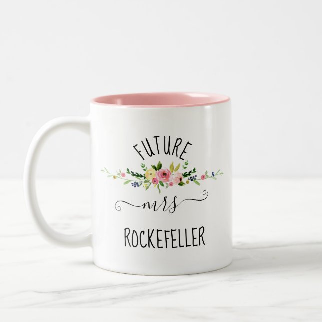 Blush Floral Blooms Future Bride Engagement Gift Two-Tone Coffee Mug (Left)