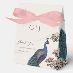 Blush Floral Blue Teal Peacocks & Magnolia Flowers Favour Box