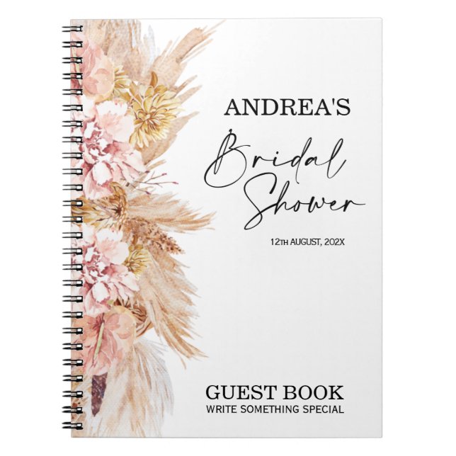 Blush Floral Boho Bridal Shower Guest Notebook (Front)