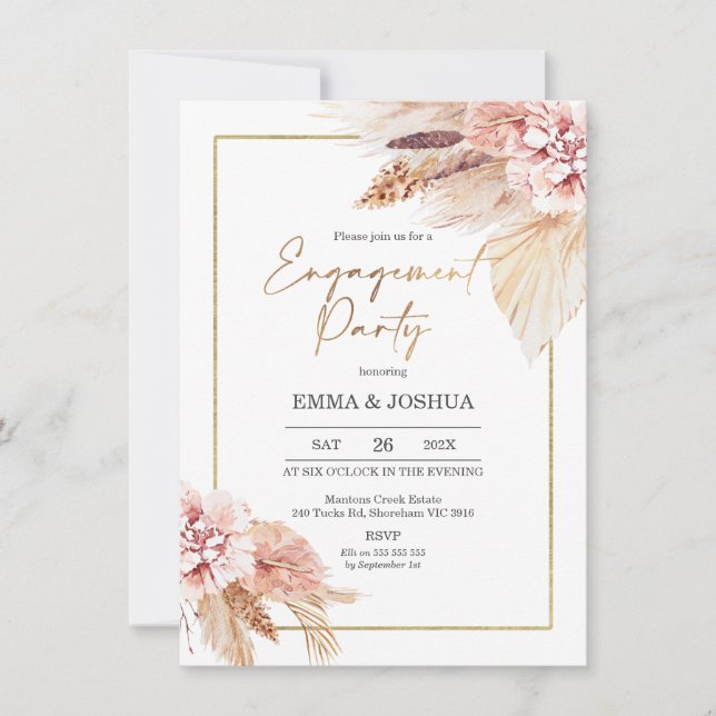 Blush Floral Boho Engagement Invitation (Front)