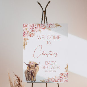 Blush Floral Boho Highland Cow Calf Baby Shower  Poster