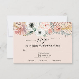 Blush Floral Boho Pampas Grass Tropical Palm RSVP Card