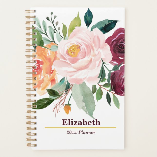 Blush Floral Boho Peony Yearly Monthly Weekly Plan Planner (Front)
