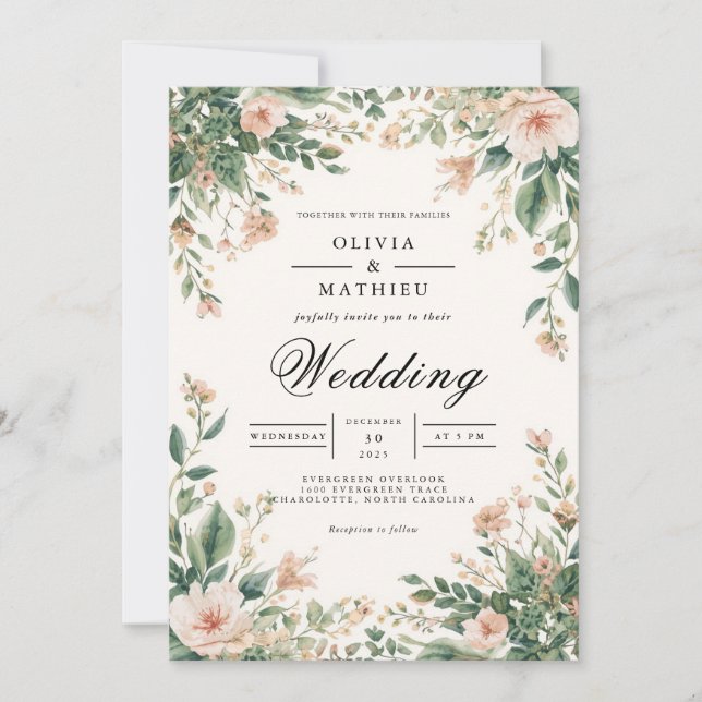 Blush Floral Botanical Arch Wedding Invitation (Front)