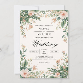 Blush Floral Botanical Arch Wedding Invitation